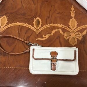 Coach White and Brown Leather Wristlet